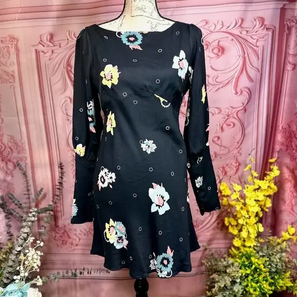 Free People Sunshadows Slit Sleeve Mini Dress Black Combo 4 - Picture 7 of 16